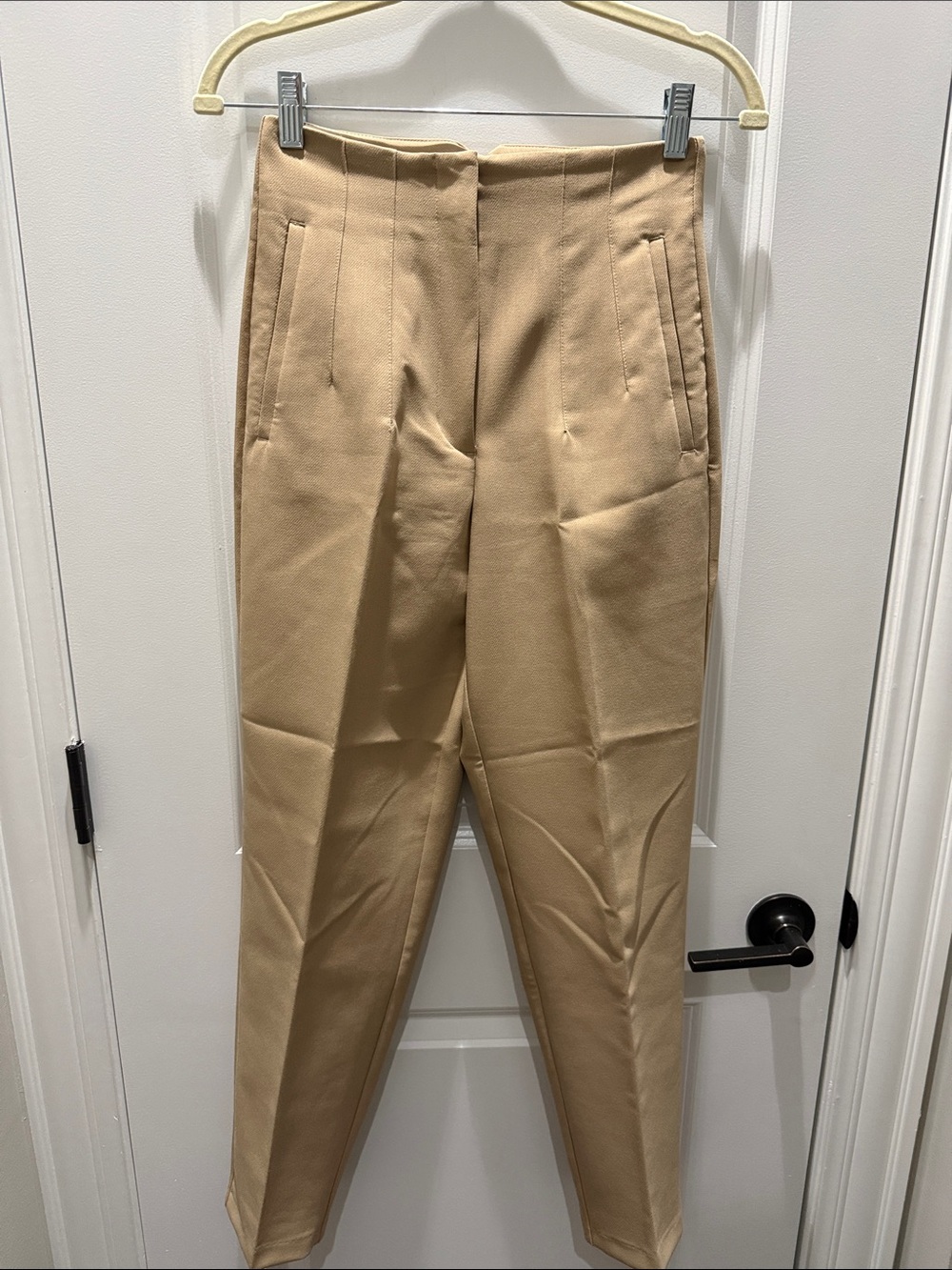 Zara Tan High-Waist Cropped Straight Pants